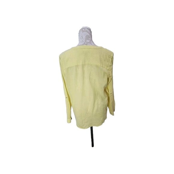 Talbots Top Yellow Gauzy Button Up Roll Tab Sleeves Lightweight Women's Medium - Picture 5 of 9